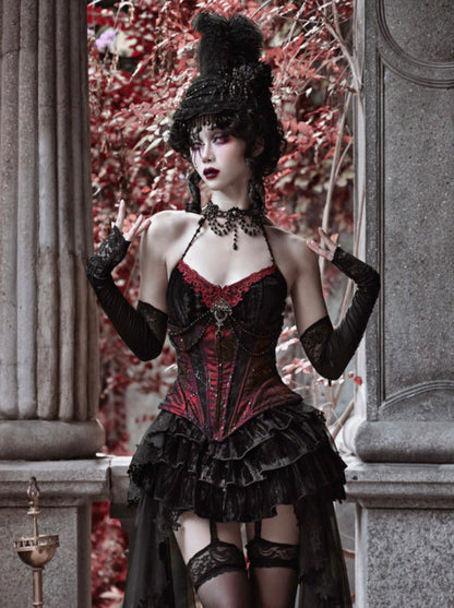 Duchess Suit Suspender Long Gothic Tail Belted Velvet Dress Tulle