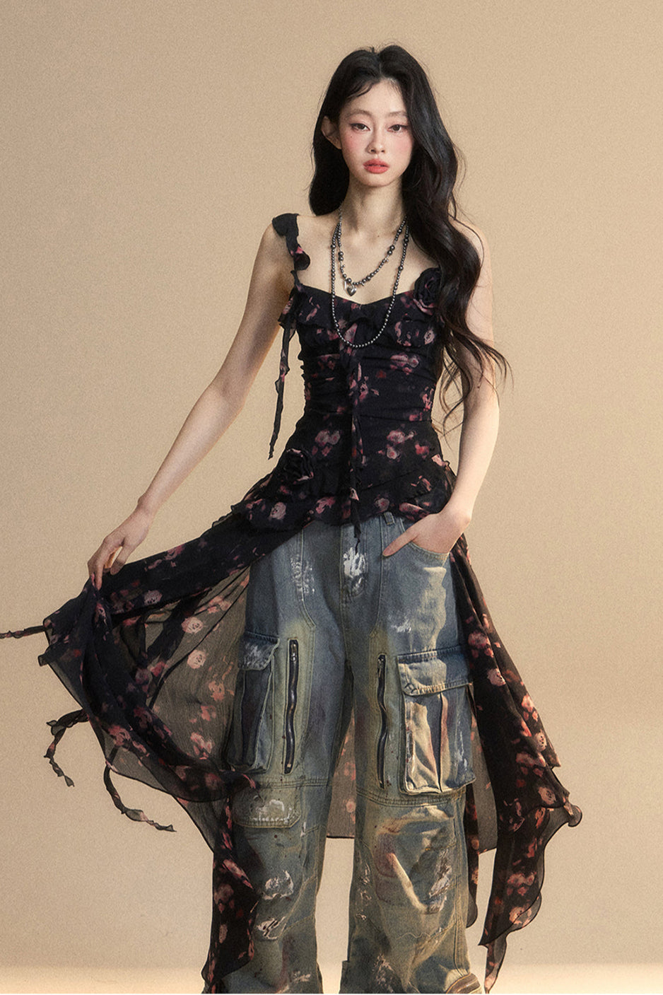 Chiffon Top Asymmetrical Wildflower Reservations Camisole