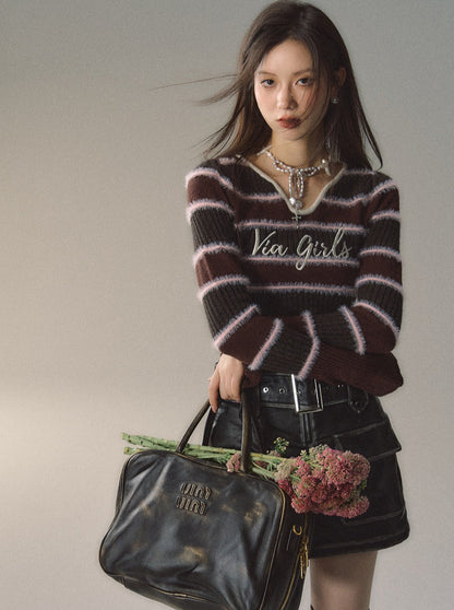 Slim Fit Strick mit Logobordüre