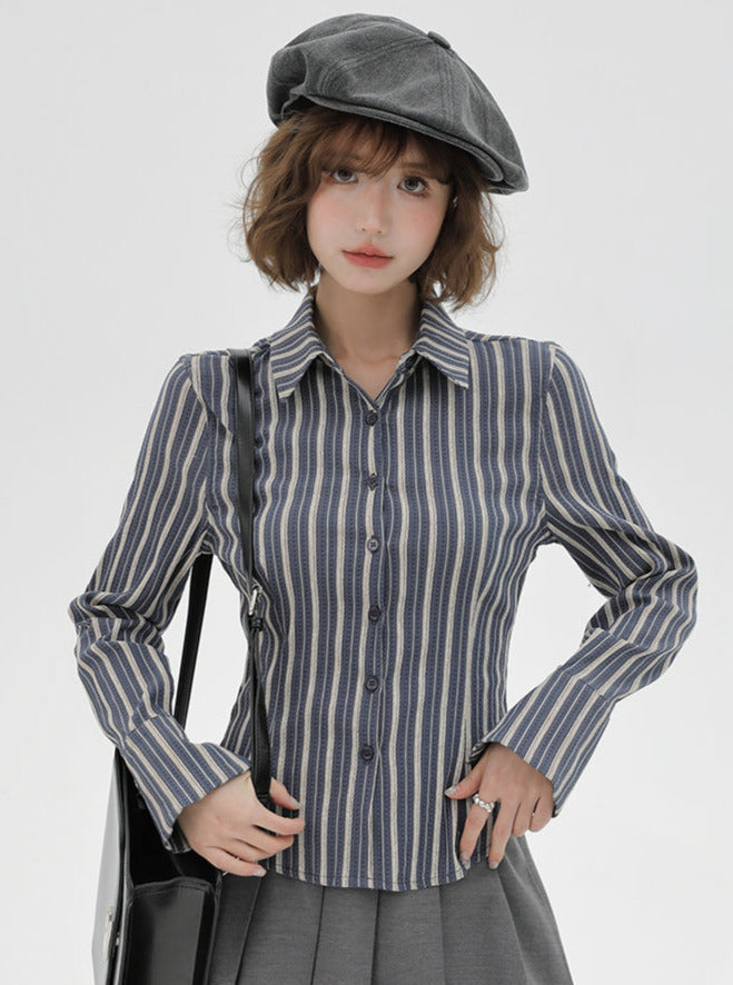 Amerikanisches Hemd gestreifte Taille Slim Retro