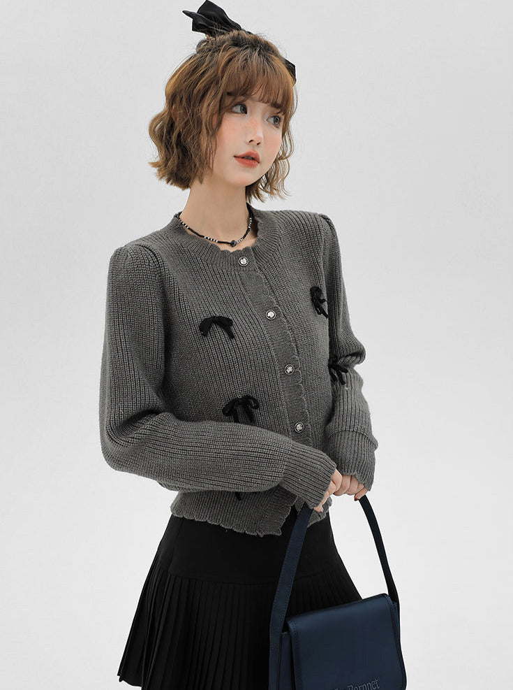 Cardigan Gray Knit French Ribbon