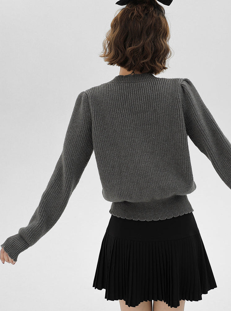 Cardigan Gray Knit French Ribbon