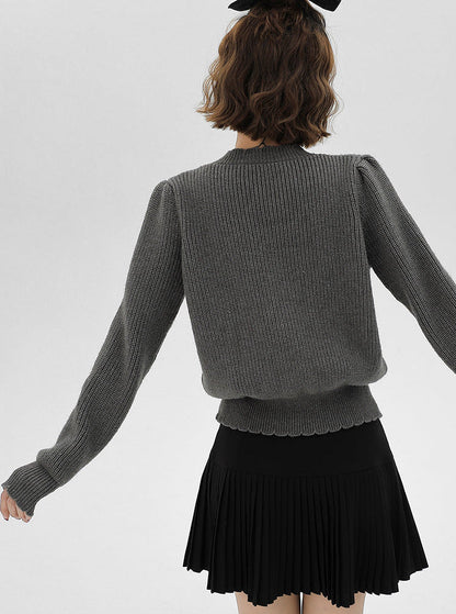 Cardigan Gray Knit French Ribbon