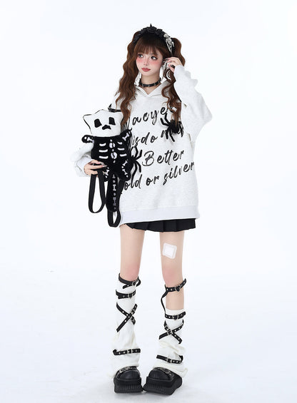 Print Street Hoodie Leather Buckle Hooded American Graffiti Spider