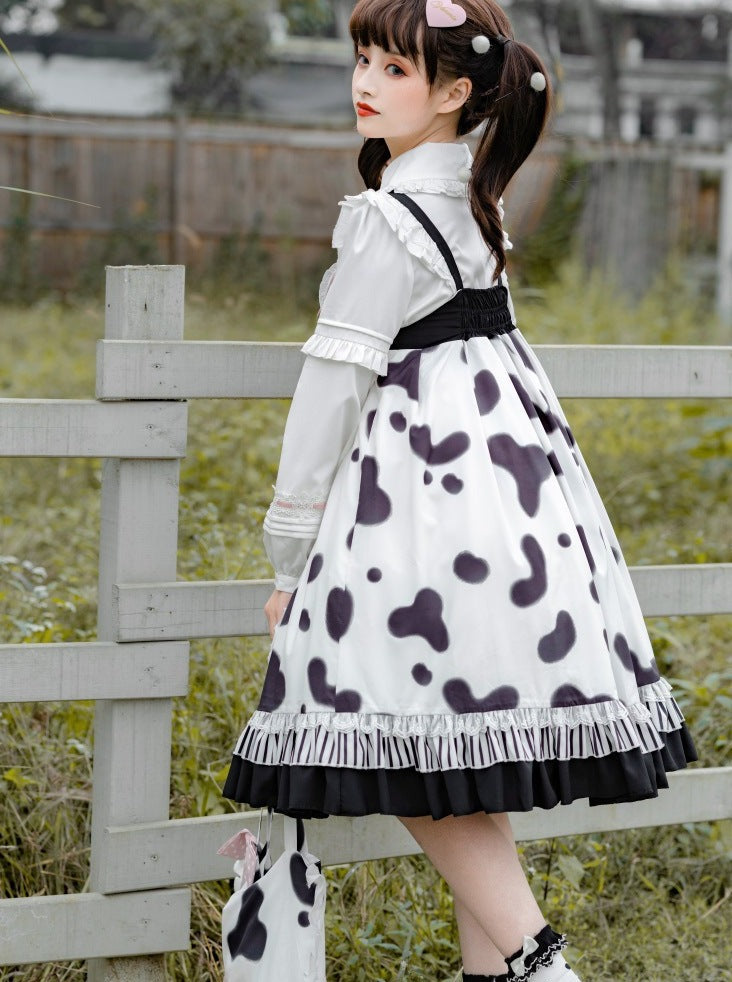 Suspender Cow Blouse Skirt Fur + Coat