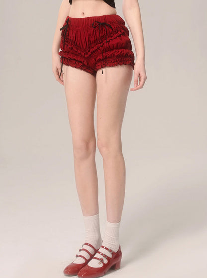 Ruffle Cherry Shorts Red