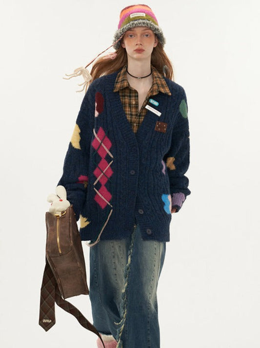 Asymmetrical Knit Over Design Cardigan Retro Colorful