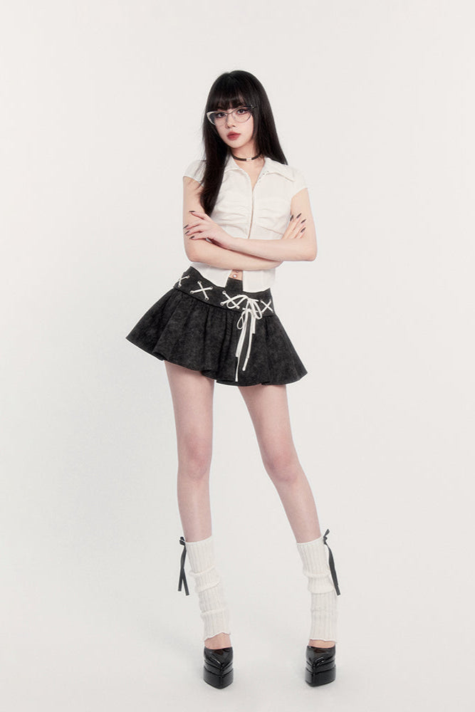 Taille Spitze Hemd Rock Hohe Slim Flared Up +