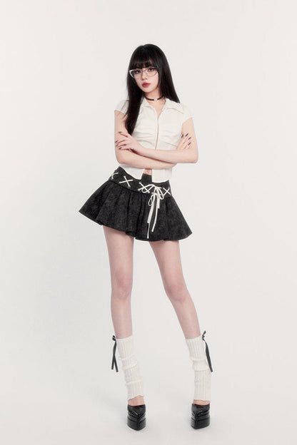 Taille Spitze Hemd Rock Hohe Slim Flared Up +