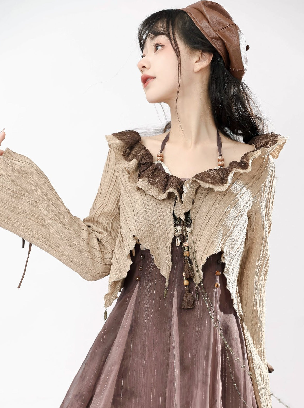 Dress Style + Short Camisole Cardigan Ethnic Ruffle