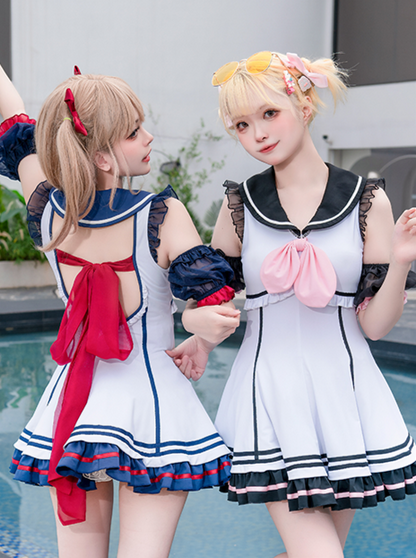 Robe Maillot de Bain Marin Volants Lolita Marine