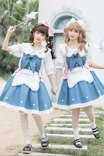 + Denim Apron Lolita Innerwear Jumper-skirt Light Doll Raw