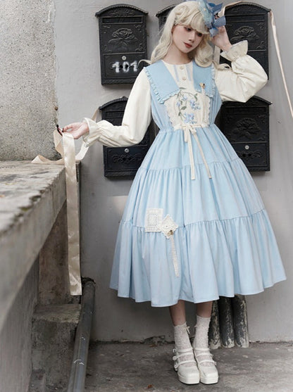 Faux Lolita Kula Two-Piece Flower Embroidery Dress
