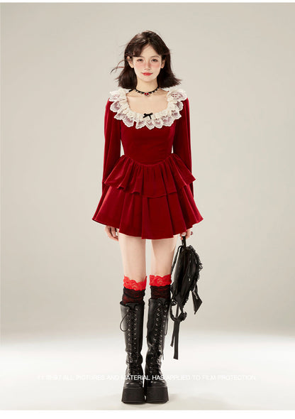 Red Collar Dress Raisin Velvet