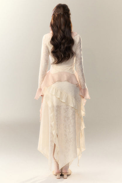 Top Sweet + Long Skirt Sheer Frilled