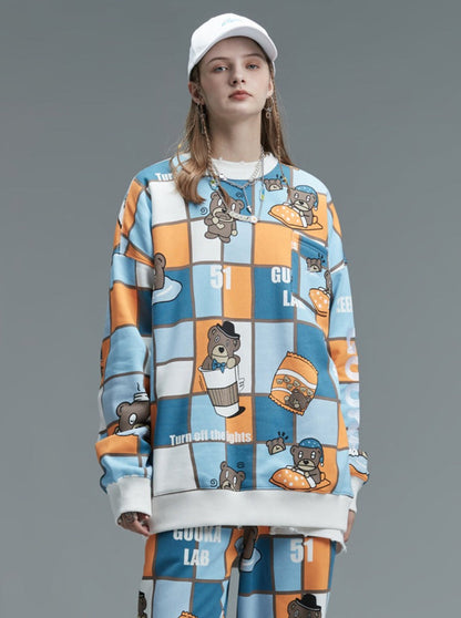 Bear Hop Hip Plus Print Sweatshirt Velvet