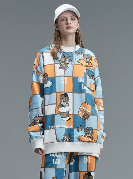 Bear Hop Hip Plus Print Sweatshirt Velvet