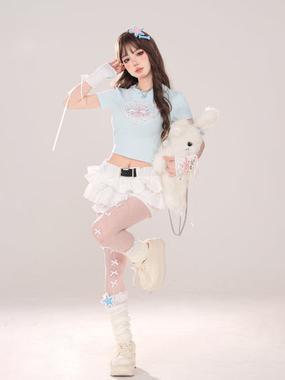 T-Shirt American Neck Love Short Round Cat