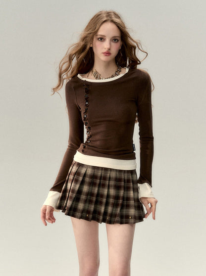 Stitch Round Neck Fake Two Piece Sweater