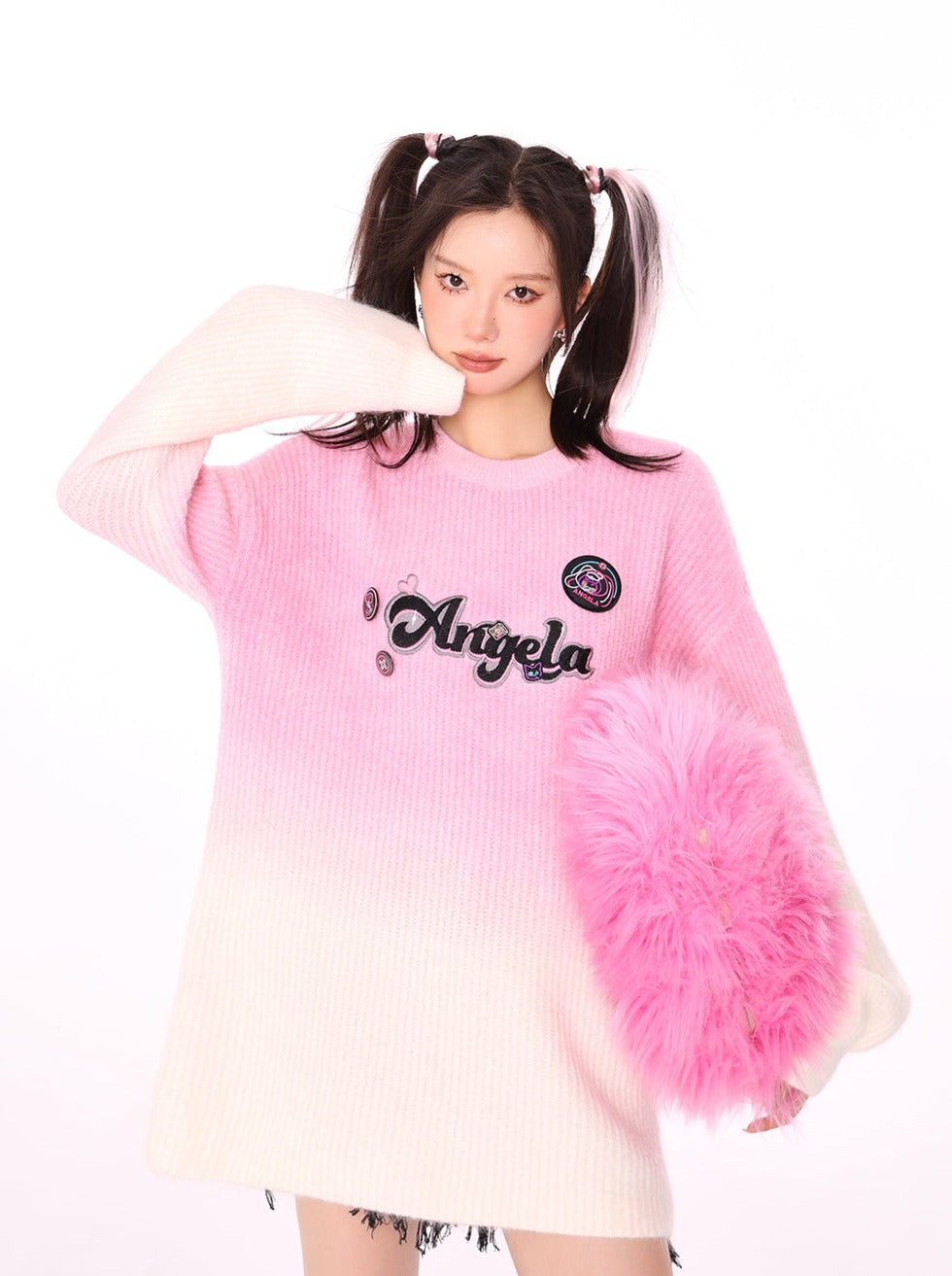 American Gradient Dye Logo Pink Angela Tie Sweater