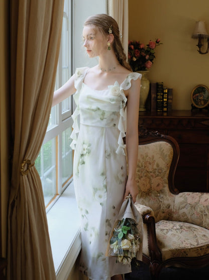 Skirt Top Green Camisole Flower Sheer + Chiffon