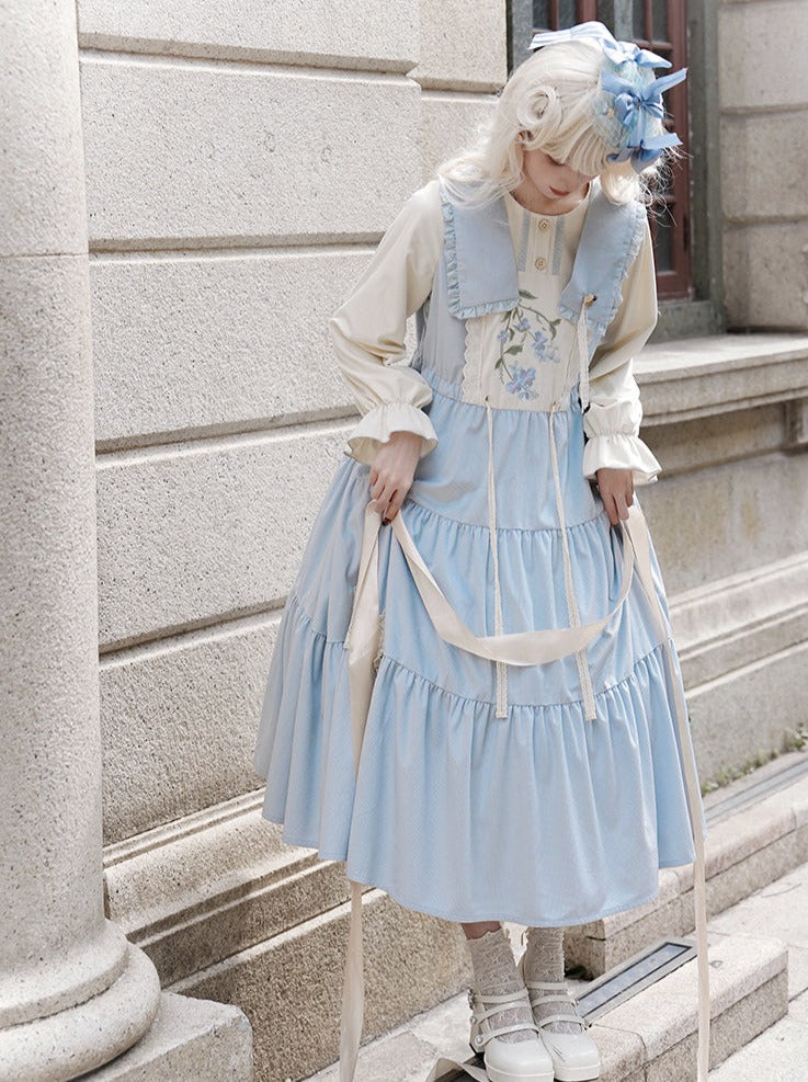 Faux Lolita Kula Two-Piece Flower Embroidery Dress