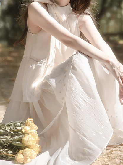 Embroidery Moonlight Cake Dress Neck Fairy Halter