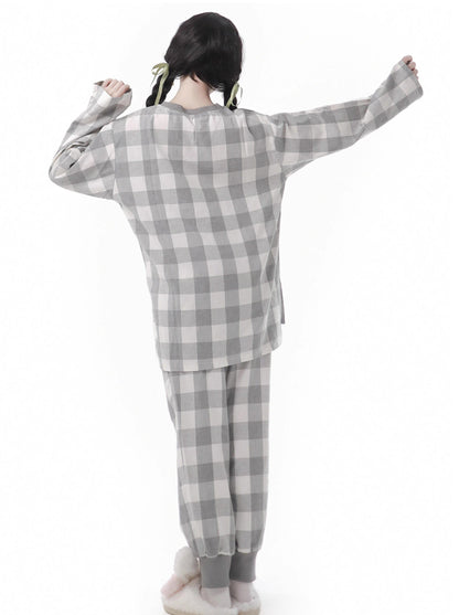 Soft Cotton Pajamas Loungewear Casual Check