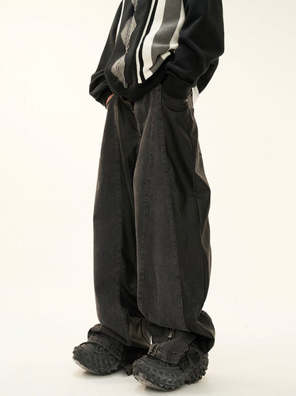 Denim Leather Patchwork Pants