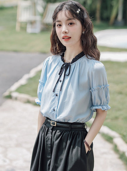 Lce Flared Long + Skirt Shirt Retro Summer Blue