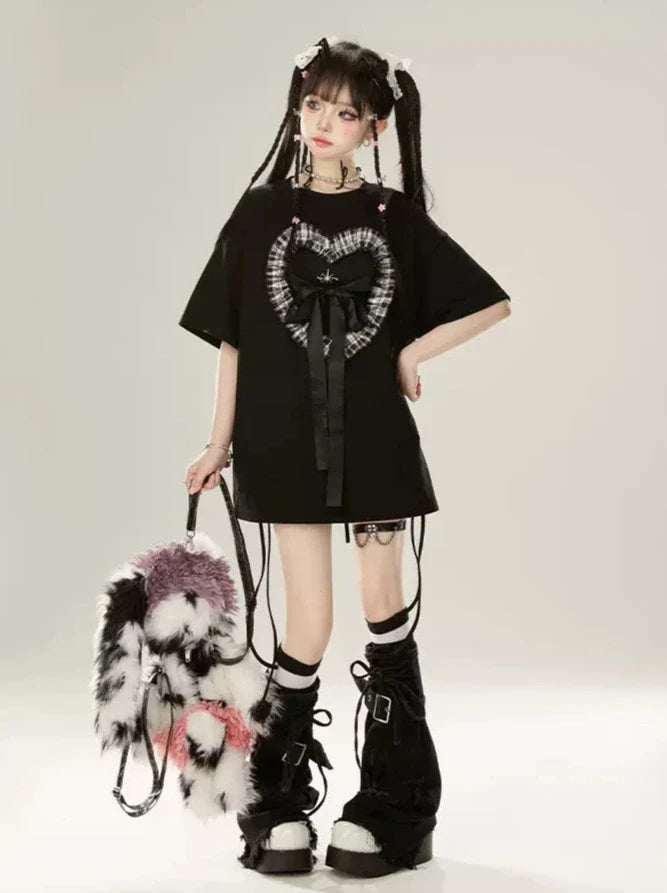 Ribbon Big Cool Schwarz T-Shirt Strap Liebe