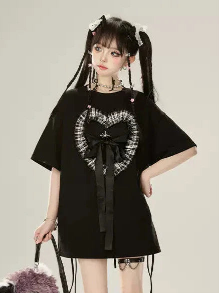 Ribbon Big Cool Schwarz T-Shirt Strap Liebe