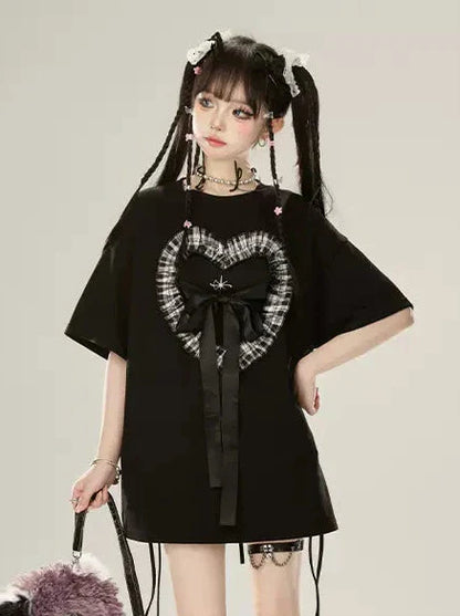 Ribbon Big Cool Schwarz T-Shirt Strap Liebe