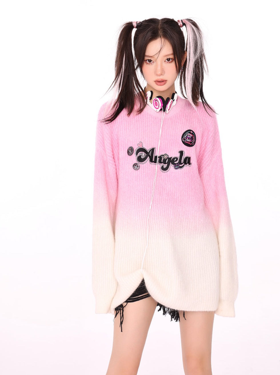 American Gradient Dye Logo Pink Angela Tie Sweater