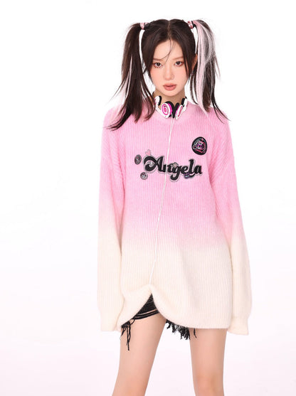 American Gradient Dye Logo Pink Angela Tie Sweater