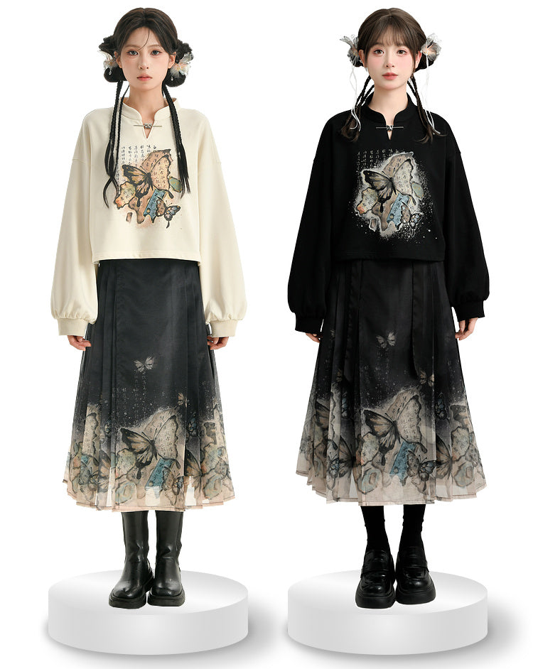 China Sweatshirt Zip + Black Parka Butterfly Dress Design Hoodie Cropped