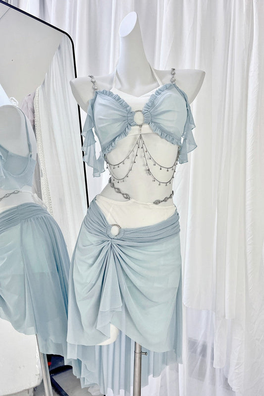 Swimsuit Blue Mermaid Set Split Light