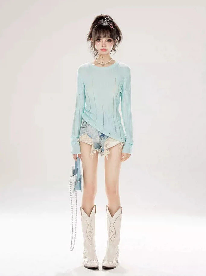 Denim Shorts Damaged Retro