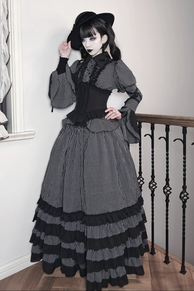 shirt gusset-sleeved + Reservations skirt striped corset Dark