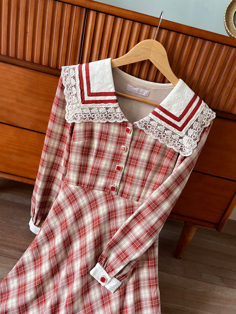 Robe de marin rétro à col à carreaux