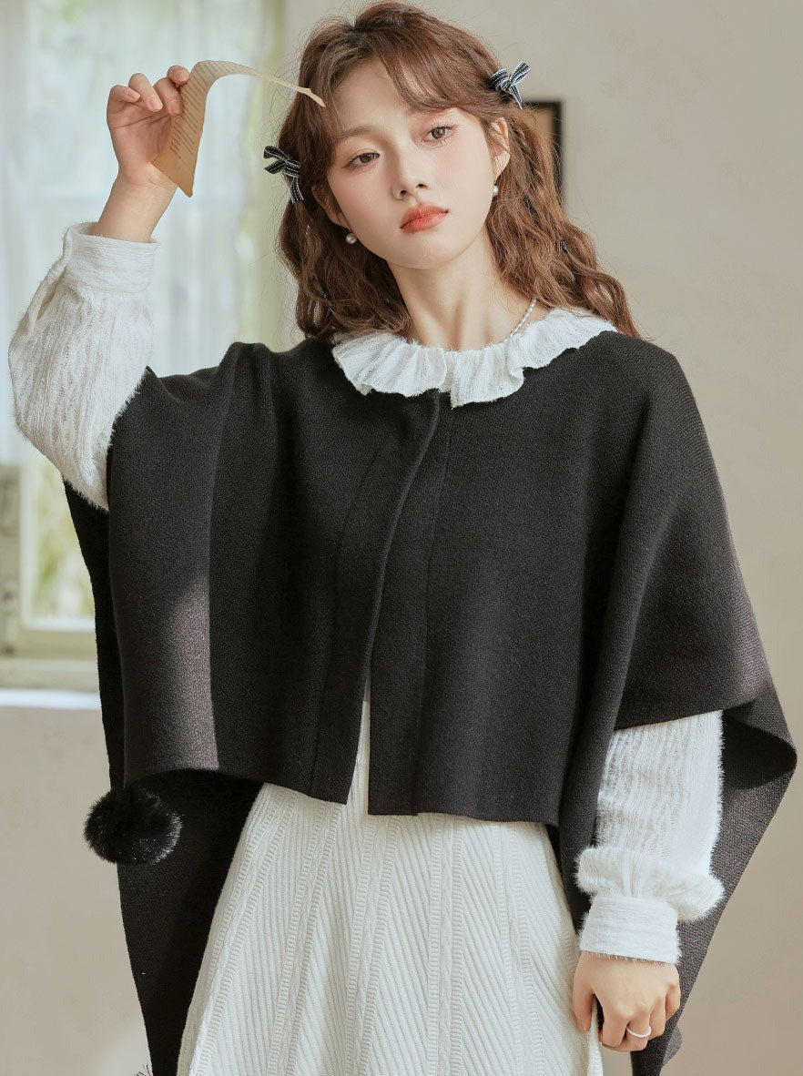 Fur Cape Cloak Pompon