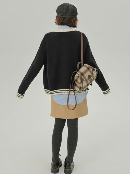 Lazy Knit Cardigan Collar College Loose Stand Style