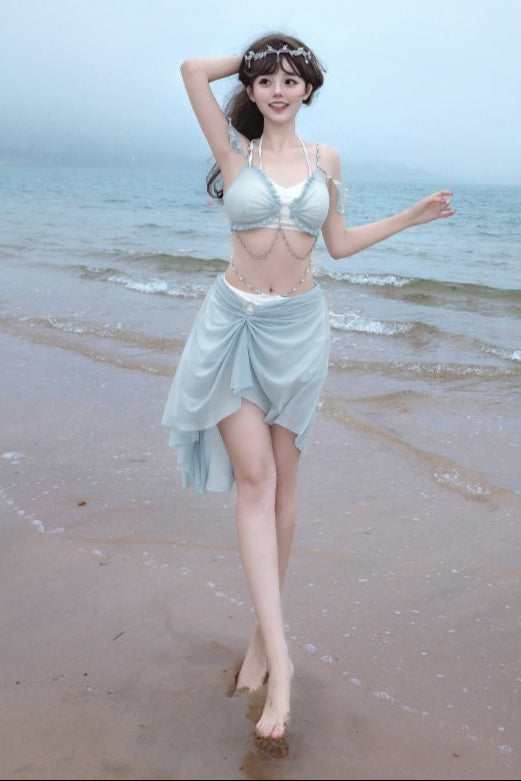 Swimsuit Blue Mermaid Set Split Light