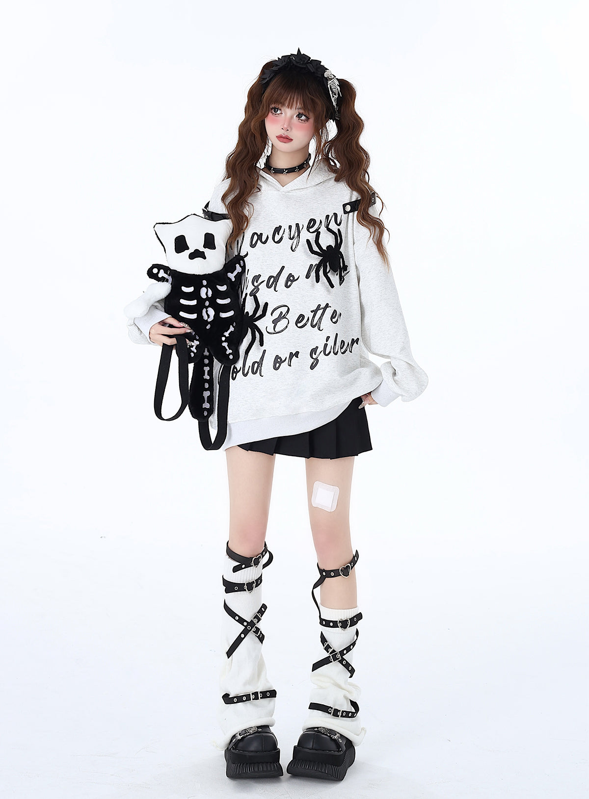 Print Street Hoodie Leather Buckle Hooded American Graffiti Spider