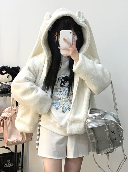 Veste zippée en peluche à oreilles de lapin gourmandes courtes/longues
