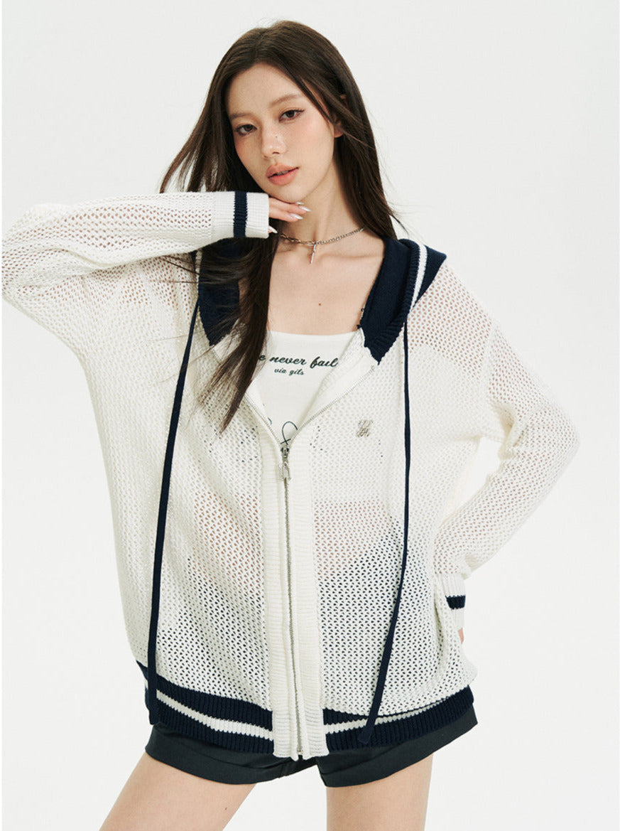 Sheer Zip Mesh Knit Short/Long Hoodie