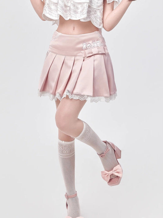 Lolita Cream Mal Cheese Lace Pleated Skirt