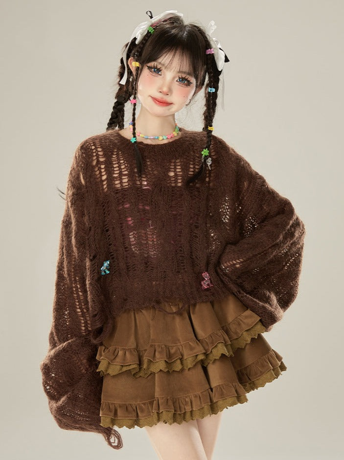 ブラウンスカート レトロコーデュロイ