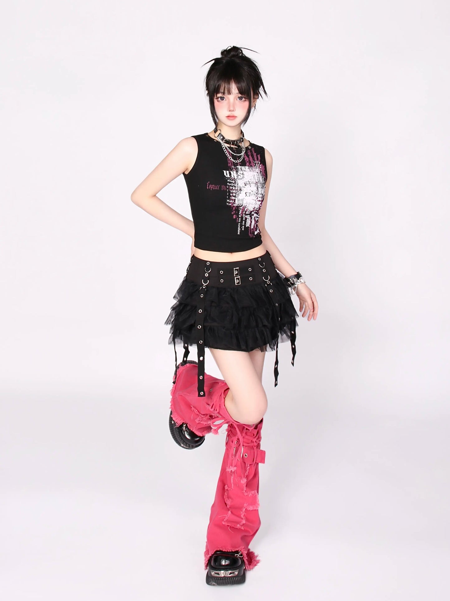 Amerikanisches Tank-Rock-Retro-Top mit Nieten