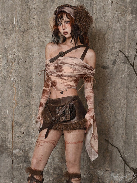 Printed Top Hot Rose Girl Mesh Bottle Maillard